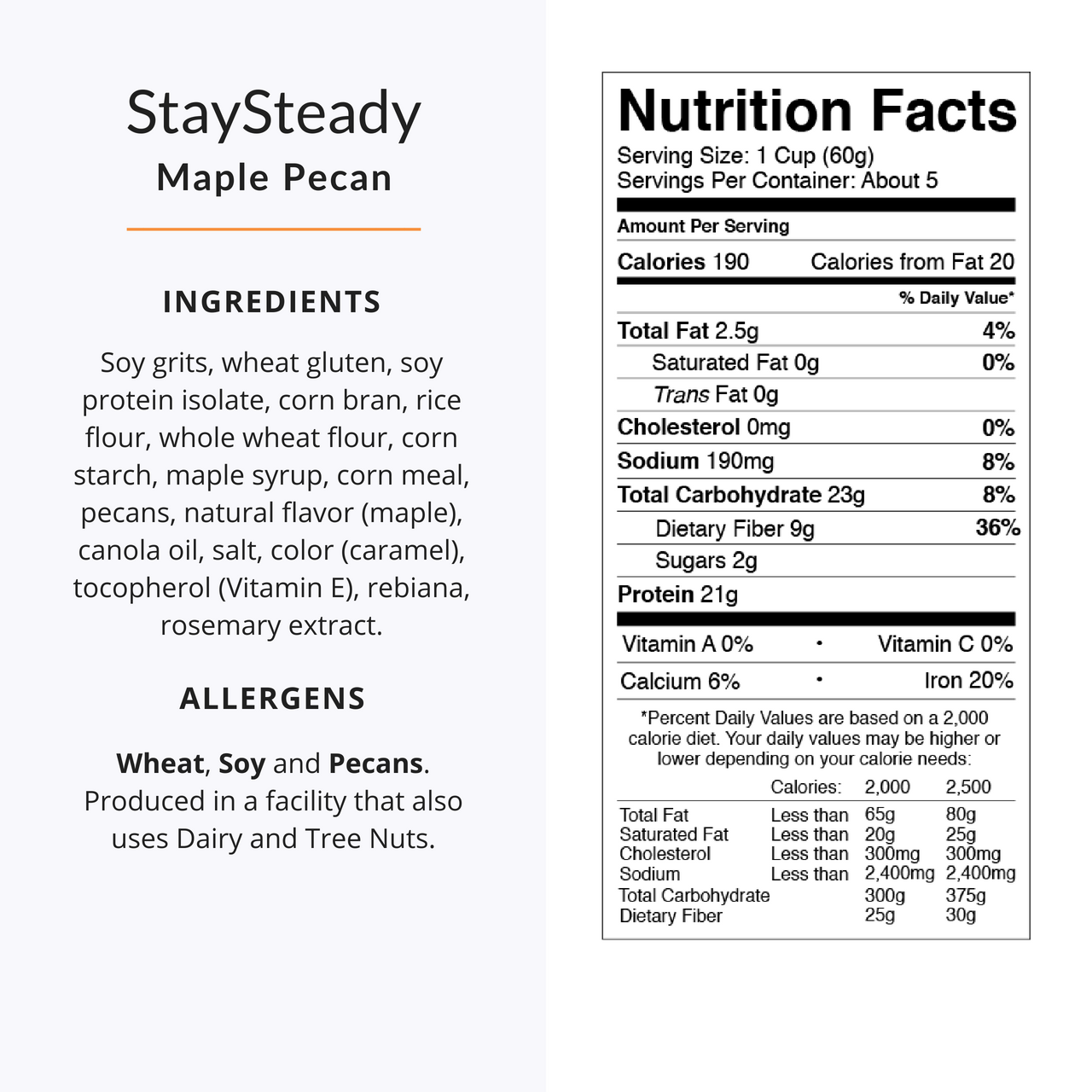 StaySteady Cereal | Maple Pecan   | High Protein | Low Sugar | Fiber-Rich | "Best by September 2021"